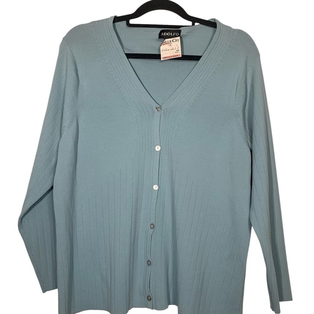 Adolfo Tight Knit Cardigan Robins egg blue Size 18/20 NEW
